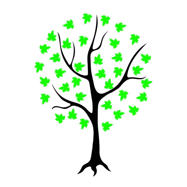 Σιλουέτα Δέντρου Φύλλα Ζωγραφισμένη Στο Λευκό — Διανυσματικό Αρχείο