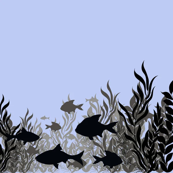 Fische Und Algen Nahtlose Grenze — Stockvektor