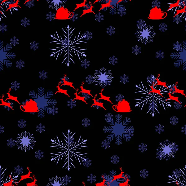 Weihnachtsmann Schlitten Und Schneeflocken Nahtloses Muster — Stockvektor