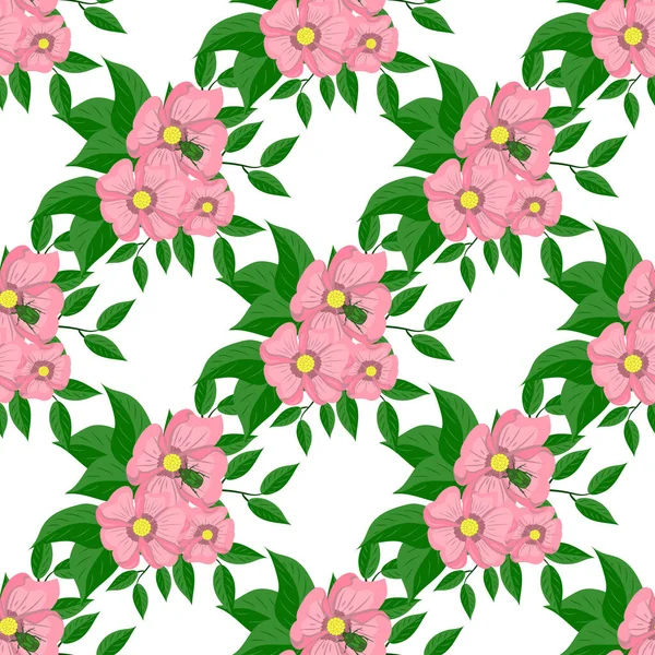 Roze Bloemen Tekening Naadloos Patroon — Stockvector