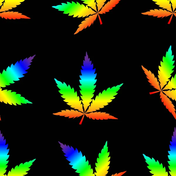 Motif Feuilles Cannabis Colorées Sur Fond Noir — Image vectorielle