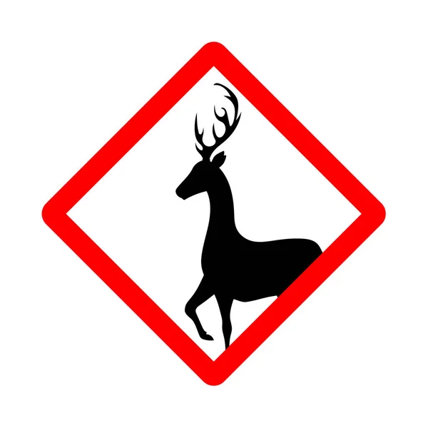 Straßenschild Mit Hirsch Auf Weißem Grund — Stockvektor