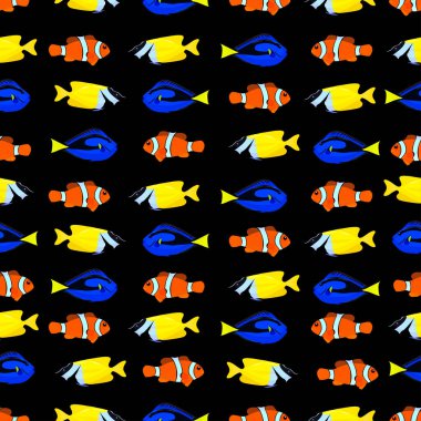 Renkli balıklarla kusursuz bir desen. vektör illüstrasyonu