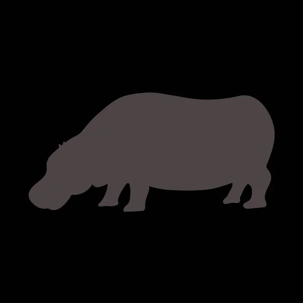 Sylwetka Szarego Hipopotama Wyizolowanego Czarno — Wektor stockowy