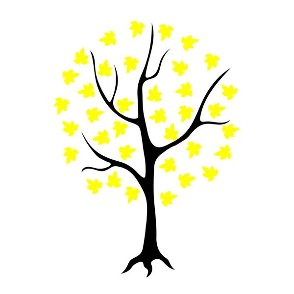 Árvore Com Folhas Amarelas Ilustração Vetorial — Vetor de Stock