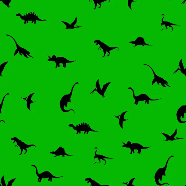 Seamless Pattern Dinosaurs Green Background Vector Illustration — Stock Vector