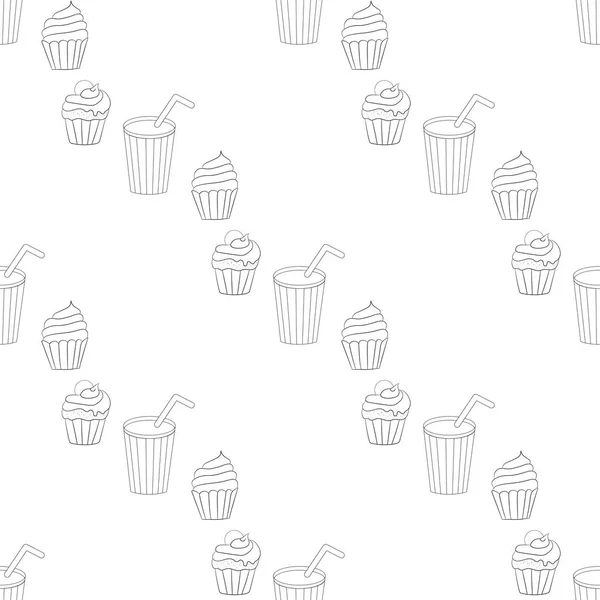 Padrão Sem Costura Com Cupcakes Desenhos Animados Bonitos Fundo Branco —  Vetores de Stock