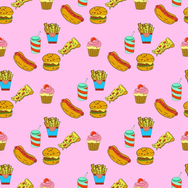 seamless pattern with fast food and drinks. vector illustration
