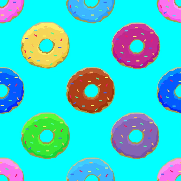 Nahtloses Muster Mit Bunten Donuts Auf Blauem Hintergrund Vektorillustration — Stockvektor