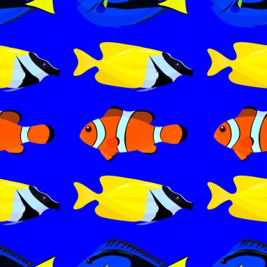 Renkli balıklarla kusursuz bir desen. vektör illüstrasyonu