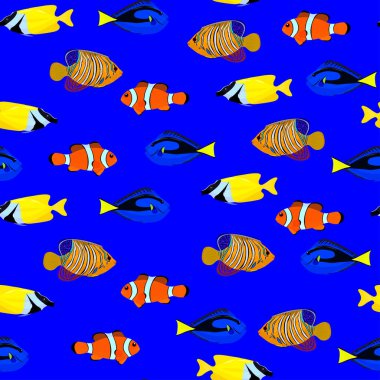 Renkli balıklarla kusursuz bir desen. vektör illüstrasyonu