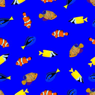 Renkli balıklarla kusursuz bir desen. vektör illüstrasyonu