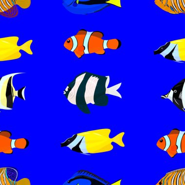 Renkli balıklarla kusursuz bir desen. vektör illüstrasyonu