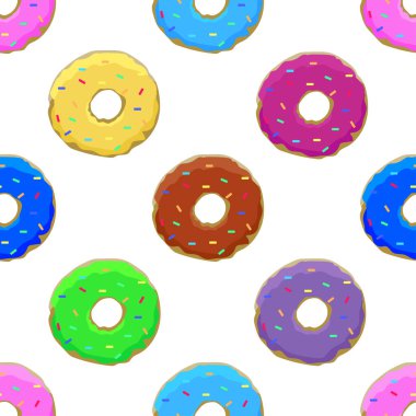 Renkli çörekler çizimi, kusursuz desen, vektör illüstrasyonu