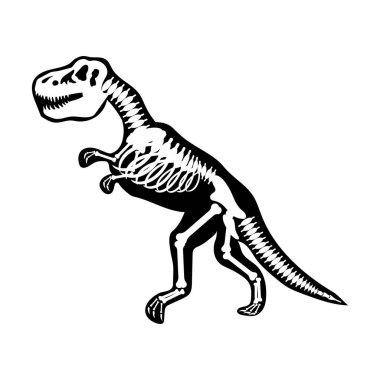 Beyaz arkaplanda dinozor iskeleti çizimi, vektör illüstrasyonu