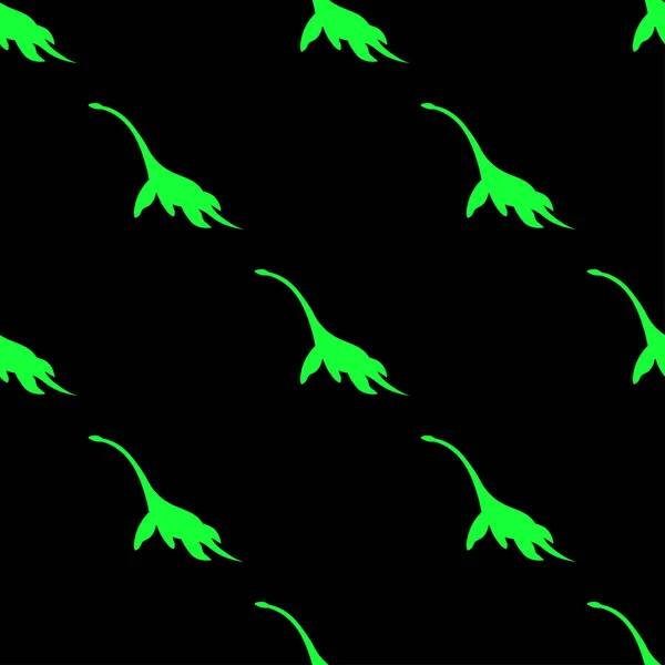 Sömlös Mönster Med Dinosaurier Svart Bakgrund Vektor Illustration — Stock vektor