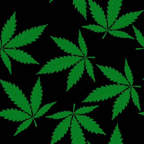 Patrón Vectorial Con Hojas Cannabis Sobre Fondo Negro Ilustración Moderna — Vector de stock