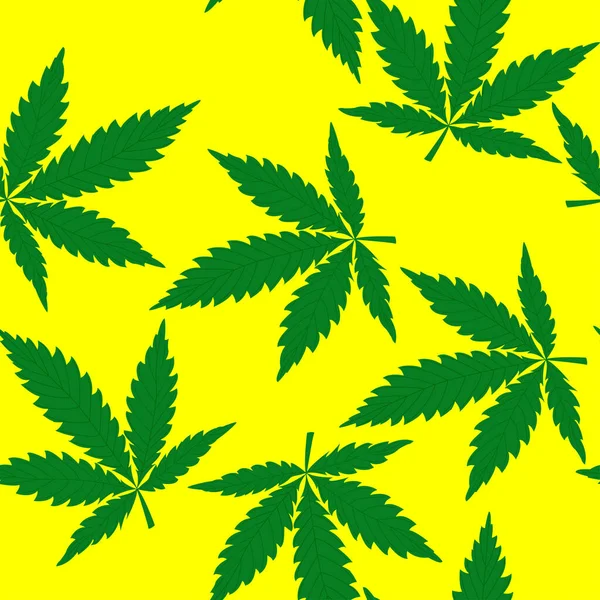 Patrón Vectorial Con Hojas Cannabis Sobre Fondo Amarillo Ilustración Moderna — Vector de stock