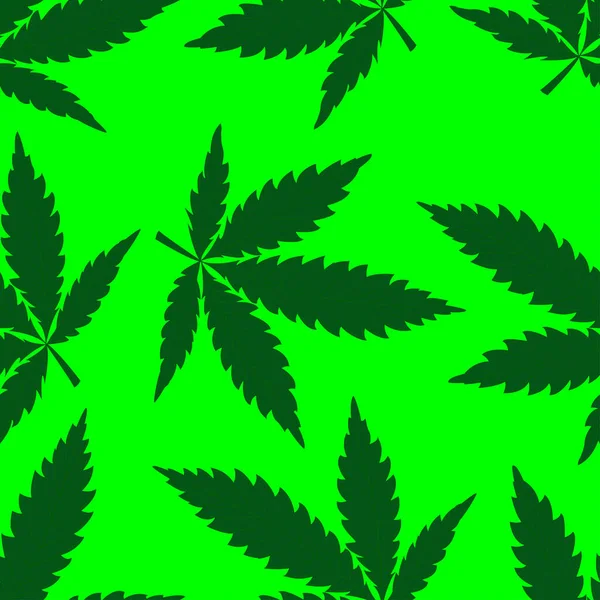 Patrón Vectores Con Hojas Cannabis Sobre Fondo Verde Ilustración Moderna — Vector de stock