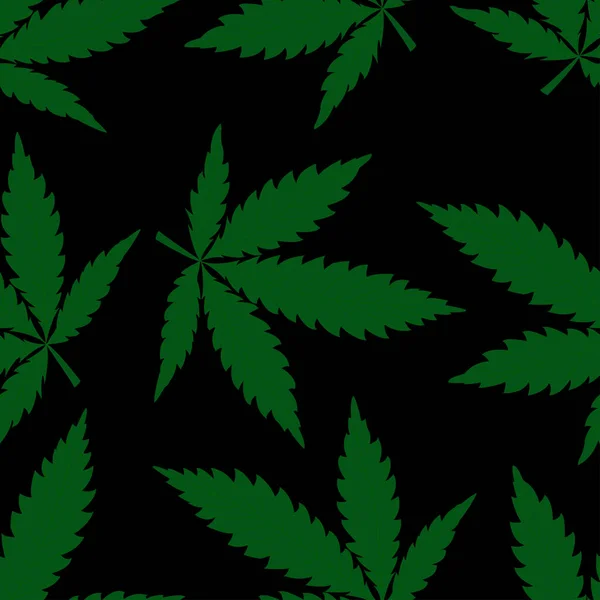 Vektormönster Med Cannabisblad Svart Bakgrund Modern Illustration — Stock vektor