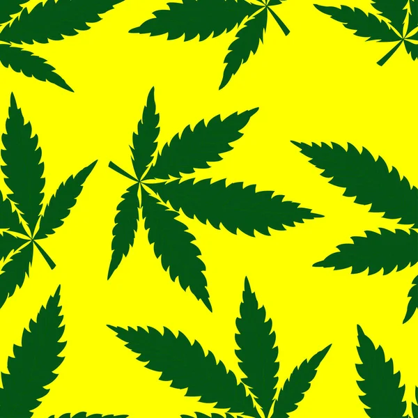 Vector Pattern Cannabis Leaves Yellow Background Modern Illustration — Stock Vector