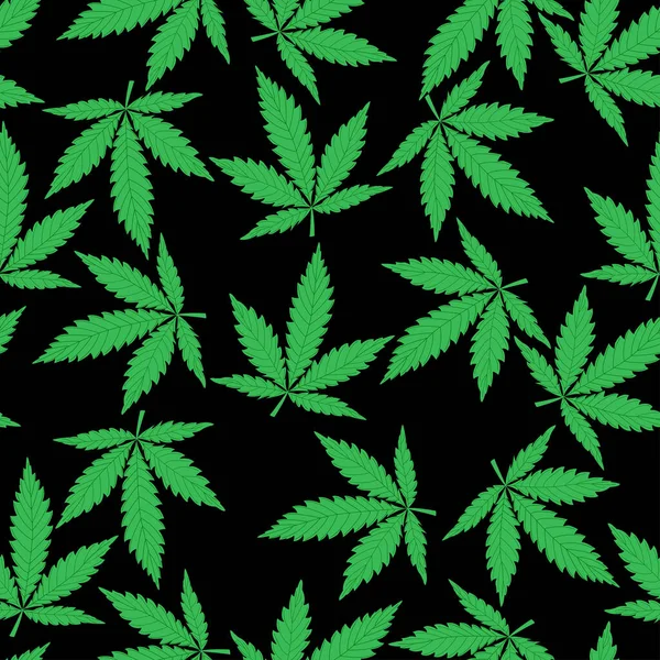 Modello Vettoriale Con Foglie Cannabis Sfondo Nero Illustrazione Moderna — Vettoriale Stock