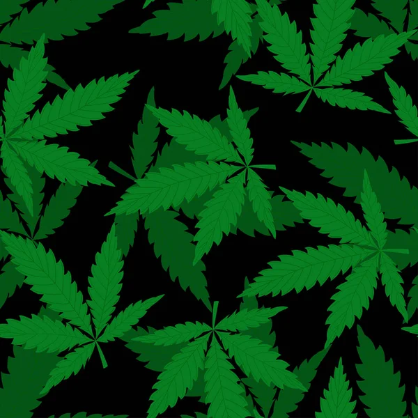 Patrón Vectorial Con Hojas Cannabis Sobre Fondo Negro Ilustración Moderna — Vector de stock