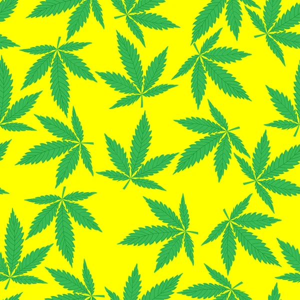 Patrón Vectorial Con Hojas Cannabis Sobre Fondo Amarillo Ilustración Moderna — Vector de stock