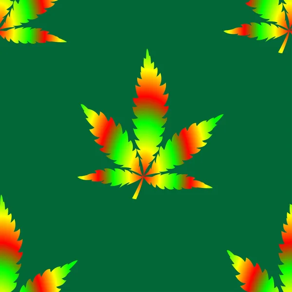 Padrão Vetorial Com Folhas Cannabis Fundo Verde Ilustração Moderna — Vetor de Stock