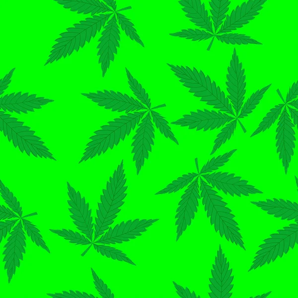 Modello Vettoriale Con Foglie Cannabis Sfondo Verde Illustrazione Moderna — Vettoriale Stock