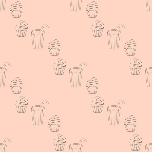 Padrão Sem Costura Com Cupcakes Desenhos Animados Bonitos Fundo Rosa — Vetor de Stock