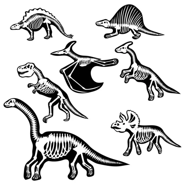 Zestaw Sylwetek Dinozaurów Ilustracja Wektora — Wektor stockowy