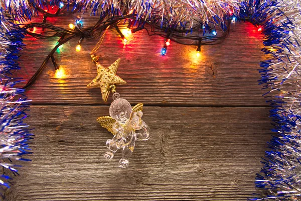 Christmas Ornaments Garlands Glowing Lights Festive Mood — Stock Photo, Image