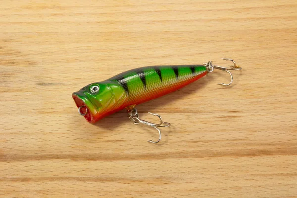 Spinning Bait Fishing Wooden Background — Stock Photo, Image