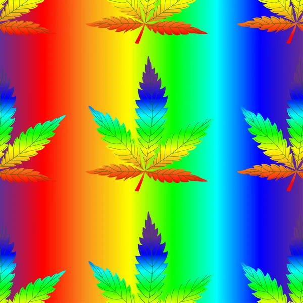 Cannabis Daun Menggambar Pola Mulus - Stok Vektor