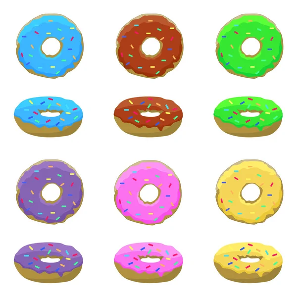 Donuts Different Colors Drawing Seamless Pattern — Stock Vector