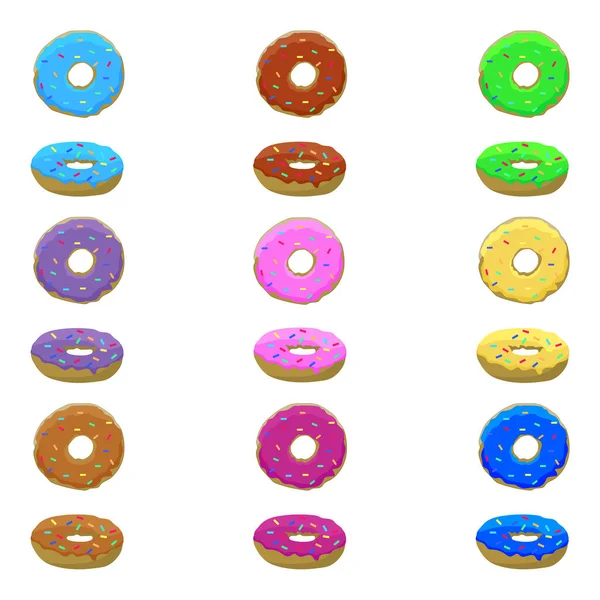 Donuts Different Colors Drawing Seamless Pattern — Stock Vector