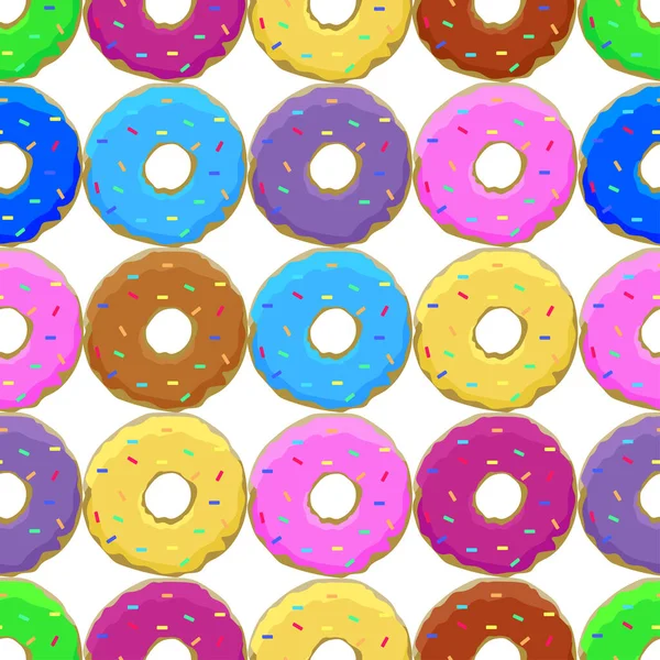 Donuts Different Colors Drawing Seamless Pattern — Stock Vector