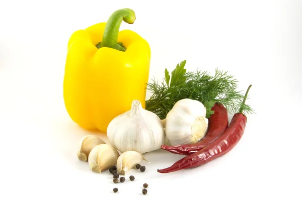 Paprika, pepper, garlic — Stock Photo, Image