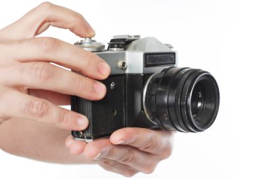 Elinde eski fotoğraf makinesi 