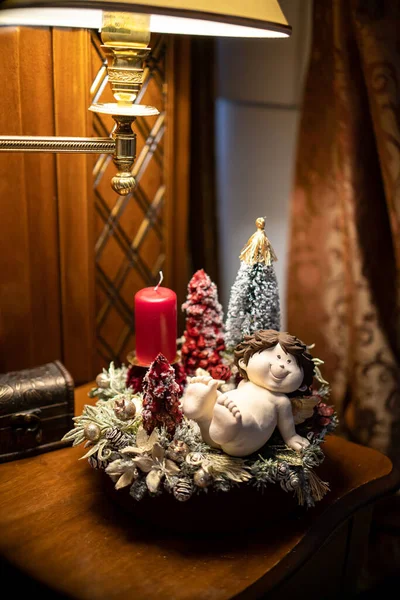 Kerzenständer Innendekoration Mit Kerzen Tisch Handgefertigtes Arrangement Mini Für Neujahr — Stockfoto