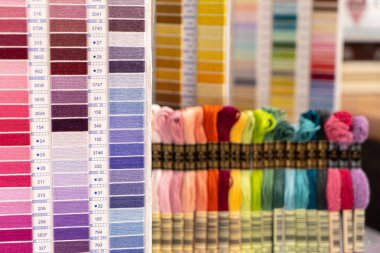 İplik rengi paleti. Nakış işleme hobisi için iplikler.