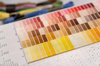 İplik rengi paleti. Nakış işleme hobisi için iplikler.