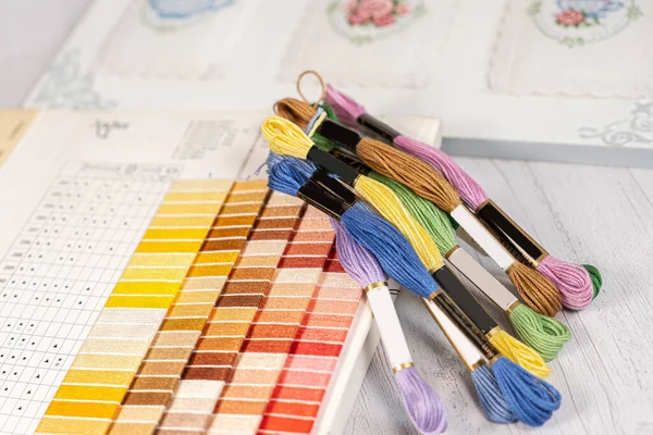 Palette Thread Colors Threads Embroidery Knitting Hobby — Stock Photo, Image