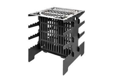 Dikey barbekü ızgarası. Beyaz arkaplanda çelik siyah izole