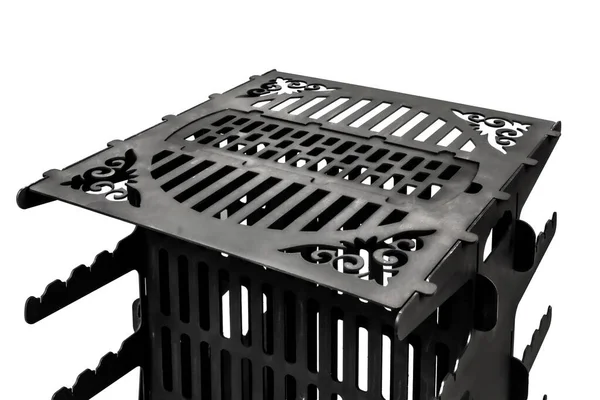 Vertical Outdoor Barbecue Grill Steel Black White Background Isolated — Stock Photo, Image