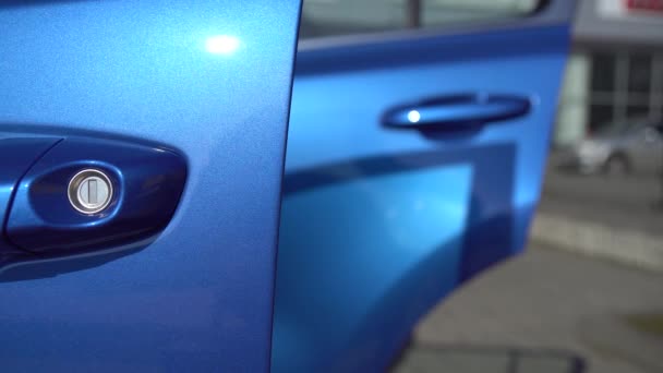 Blue Shiny Sports Business Car Open Side Door — Stock Video