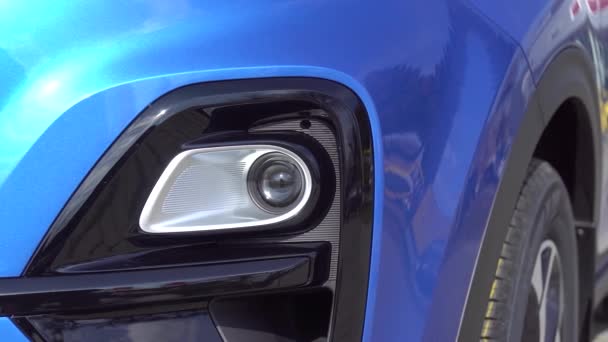 Blue Deep Navy Business Car Shiny Front Lights Color Bright — Stock Video