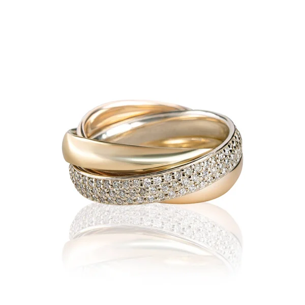 Diamanter Bröllop Tre Färger Ring Grupp Vit Bakgrund Isolerad Cartier — Stockfoto