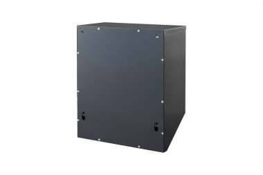 Deep blue or gray mailboxes on white background isolated. Mail box for entrance of apartment house. Metal mailbox